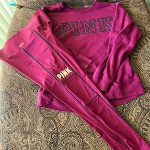 VICTORIA’S SECRET PINK SET SIZE LARGE! BONDED LEGGING AND LOGO CREW SWEATSHIRT